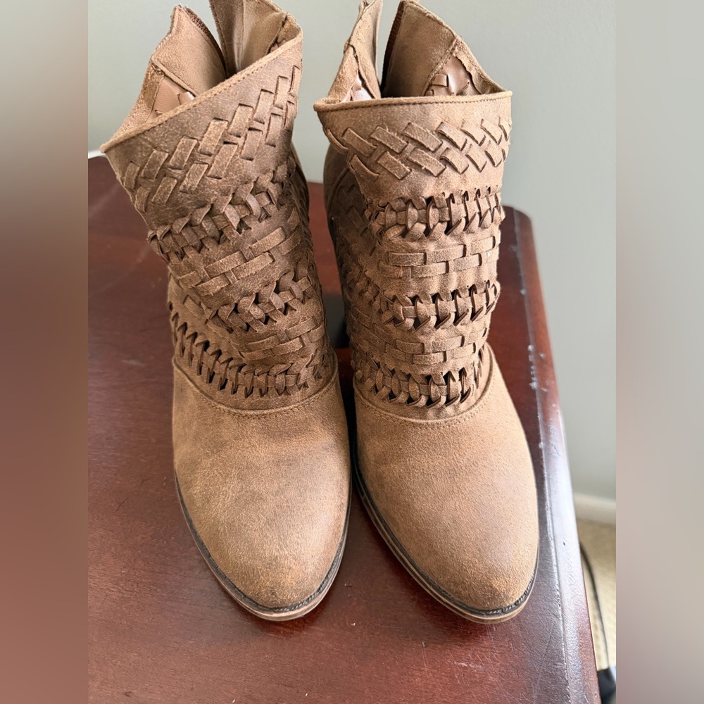 Fergalicious Woven Suede Ankle Boots in Brown